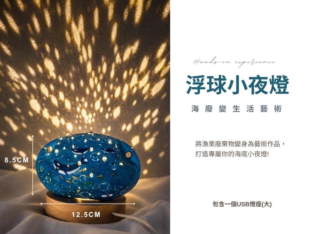彩繪虎鯨浮球夜燈，光影灑在牆面
